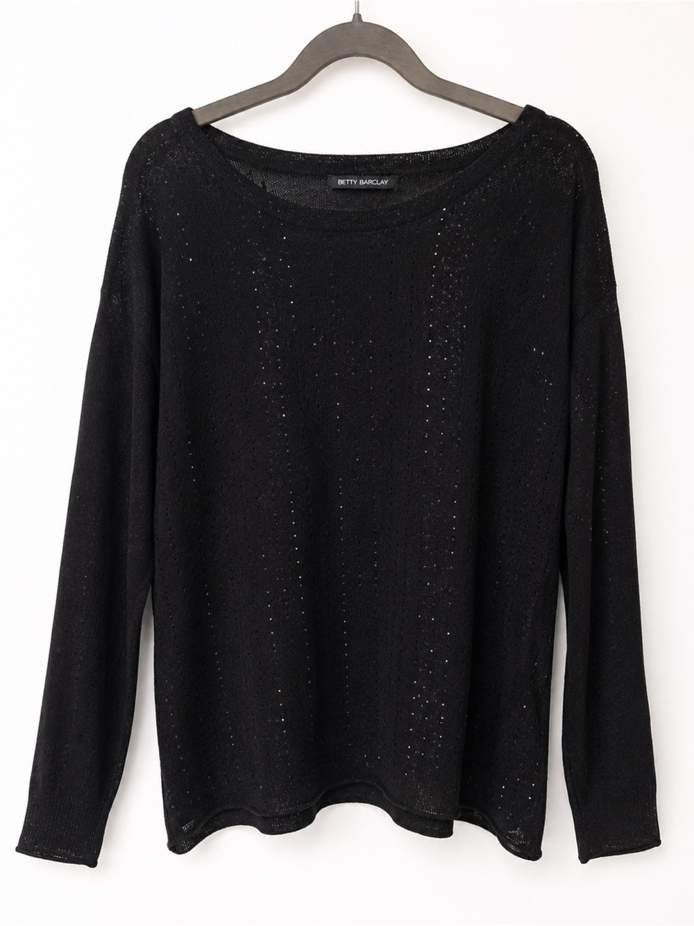 Betty Barclay Black Pointelle Knit Sweater Size 12 Lightweight Pullover